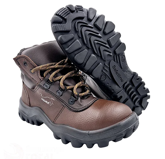 Botina Miura Safetline Couro Liso Marrom