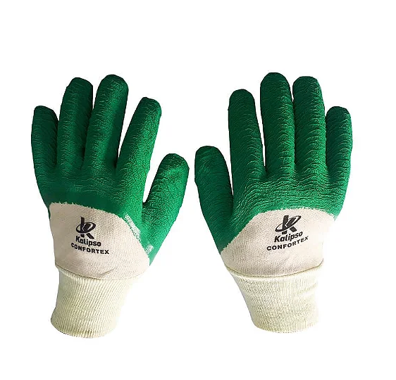 Luva de Algodão com Látex nos Dedos e na Palma Kalipso Confortex Verde CA 11127