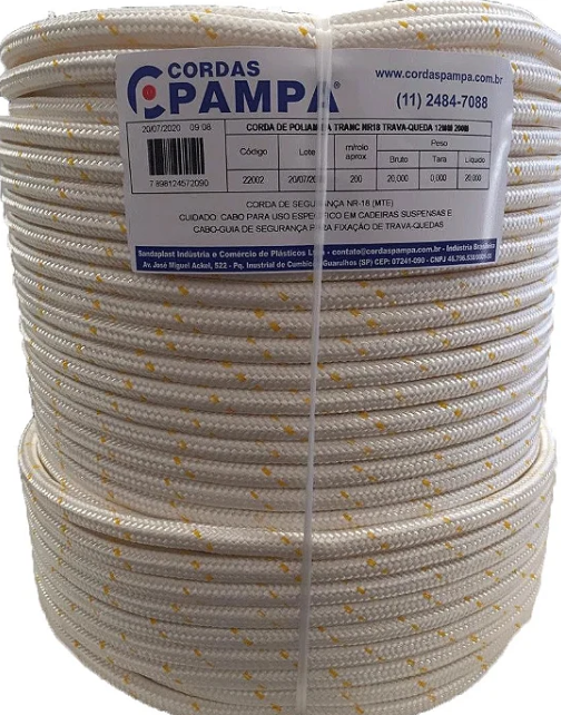 Corda de Segurança NR-18 12mm para Travaquedas Linha de Vida Rolo com 100 Metros