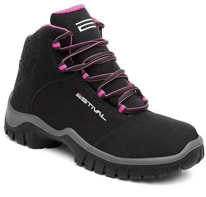 Botina de Segurança Feminina Estival Preto/Rosa EN1007 CA 44598
