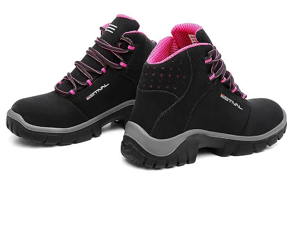 Botina de Segurança Feminina Estival Preto/Rosa EN1007 CA 44598