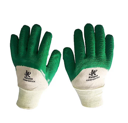 Luva de Algodão com Látex nos Dedos e na Palma Kalipso Confortex Verde CA 11127