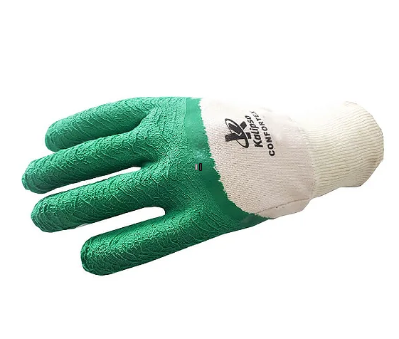 Luva de Algodão com Látex nos Dedos e na Palma Kalipso Confortex Verde CA 11127