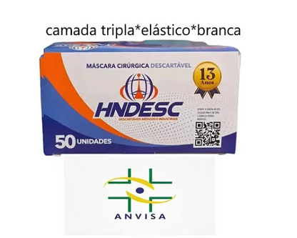 Máscara Descartável Tripla Cirúrgica TNT Hndesc Caixa com 50Un
