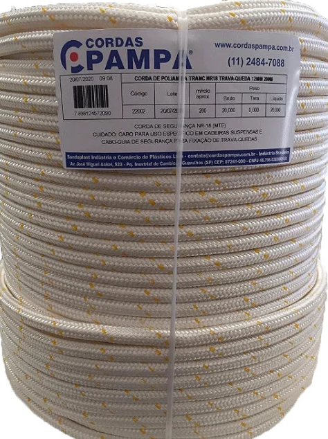 Corda NR18 12MM para Travaquedas Linha de Vida Rolo com 50 Metros